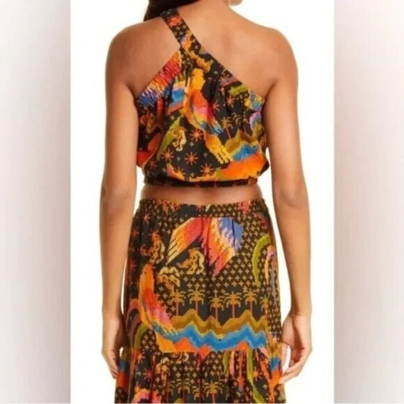 Farm Rio One Shoulder Crop Top Blouse Women Size S Linen - Picture 3 of 13